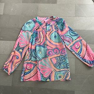 Lily Pulitzer Small 100% Silk Blouse - Mosaic Print